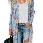 Double Take Printed Open Front Longline Cardigan