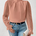 Mock Neck Flounce Sleeve Blouse