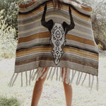 Leto Desert Wanderer Cow Skull Striped Poncho