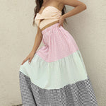 Plaid Strapless Top and Tiered Skirt Set