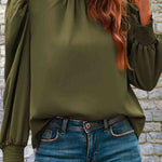 Mock Neck Puff Sleeve Blouse