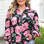 Plus Size Printed Collared Neck Long Sleeve Shirt