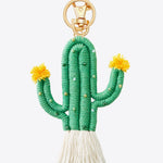 Bead Trim Cactus Keychain with Fringe