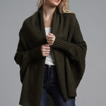 Dolman Sleeve Open Front Ribbed Trim Longline Cardigan