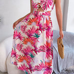 Botanical Print Tied Backless Cutout Slit Dress