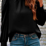 Mock Neck Puff Sleeve Blouse