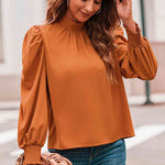 Mock Neck Puff Sleeve Blouse