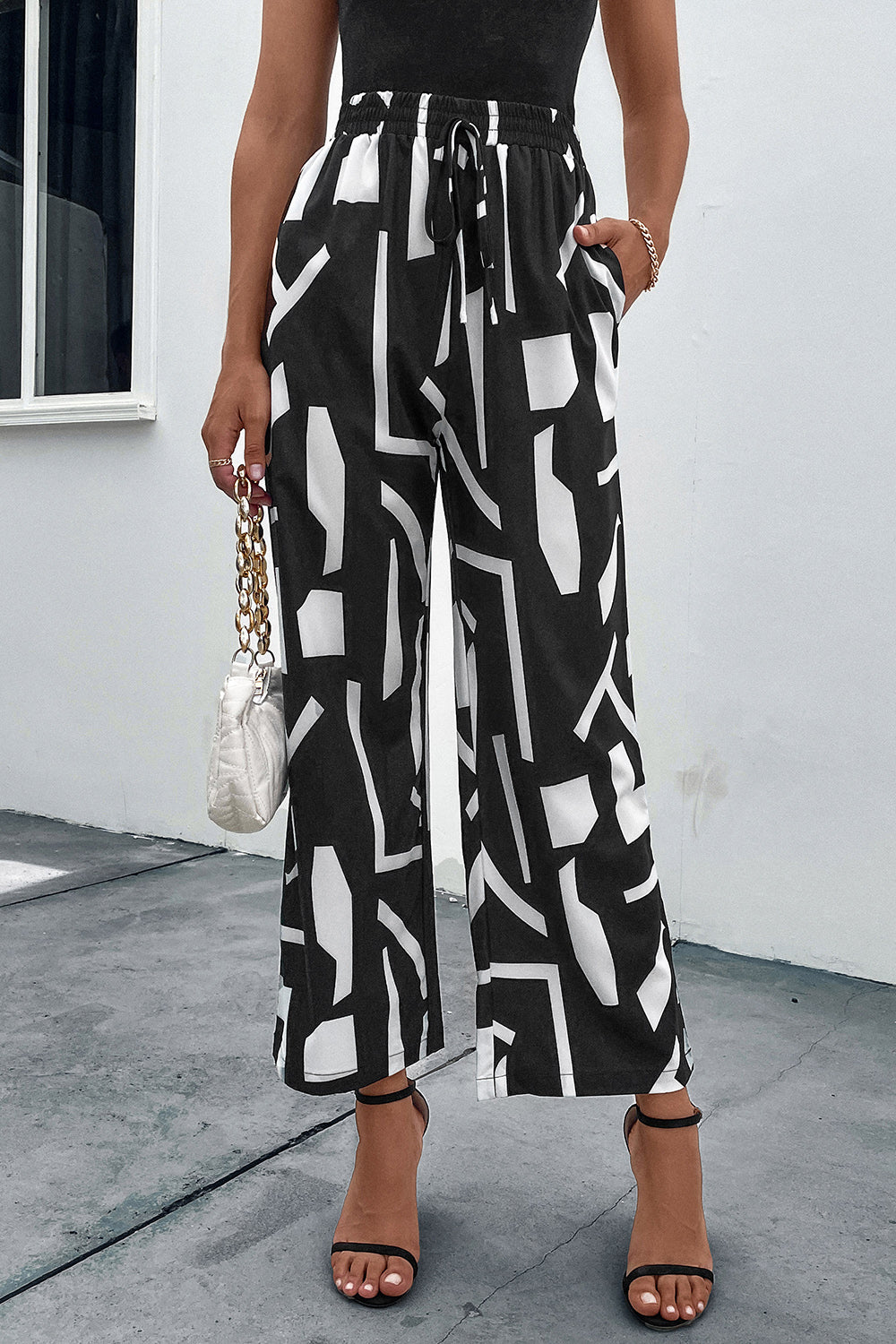 Printed Straight Leg Pants with Pockets