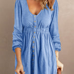 Button Down Long Sleeve Dress with Pockets