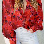 Plus Size Printed Collared Neck Long Sleeve Shirt