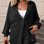 Button Down Horizontal-Ribbing Longline Cardigan