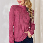 Basic Bae Full Size Ribbed Mock Neck Long Sleeve T-Shirt