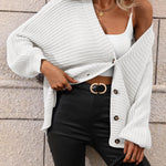 Button Down Horizontal-Ribbing Longline Cardigan