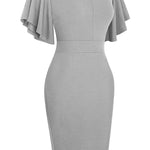 Notched Neck Flutter Sleeve Pencil Dress