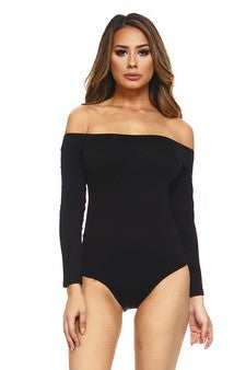 Pre- Order Black  Long Sleeve Off the Shoulder Bodysuit-ONE SIZE