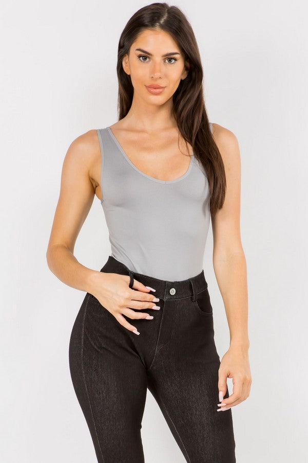 Pre- Order Gray V-Neck Basic Tank Top Bodysuit