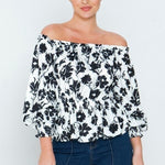 Long Sleeves Off Shoulder Neckline Printed Shirt