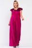 Plus size  Sleeveless Satin Ruffle Shoulder Detail V-neck Wide Leg Jumpsuit