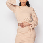 Ruched Long Sleeve And Skirt Set