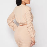 Ruched Long Sleeve And Skirt Set