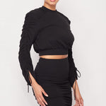 Ruched Long Sleeve And Skirt Set