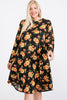 Floral Mock Neck Hidden Pocket Round Hem Midi Dress