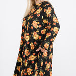 Floral Mock Neck Hidden Pocket Round Hem Midi Dress