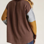 Colorblock Contrasted Cotton Fabric On Back Top With Side Slits And High Low Hem