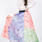 Color Block Pleated Maxi Skirt