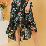 Floral Ruffle Skirt With Trim High Low.