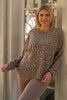 Plus size  Taupe & Black Cheetah Round Neck Long Sleeve Relaxed Fit Top