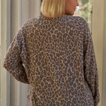Plus size  Taupe & Black Cheetah Round Neck Long Sleeve Relaxed Fit Top