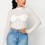 Sexy Mesh Mock Neck Top