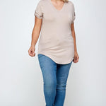 Solid Knit V-neck Tee