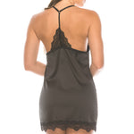 Satin Lace Trimmed Slip Set With Matching Thong