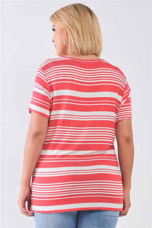 Plus Striped And Distressed Cut-out Top