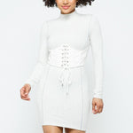 Mock Neck Long Sleeve Bodycon Mini W Bustier Detail And Stitching