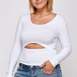 Solid Round Neck Top, With Long Sleeves, And Cut-out Detail