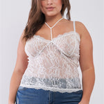 Plus Size Sleeveless Sheer Lace Halter Neck Detail Bustier Top