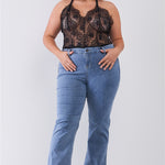 Plus Size Sheer Lace Sleeveless V-neck Criss-cross Back Strap Bodysuit