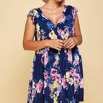 plus Size Floral Venechia Printed Deep V Neckline Swing Dress