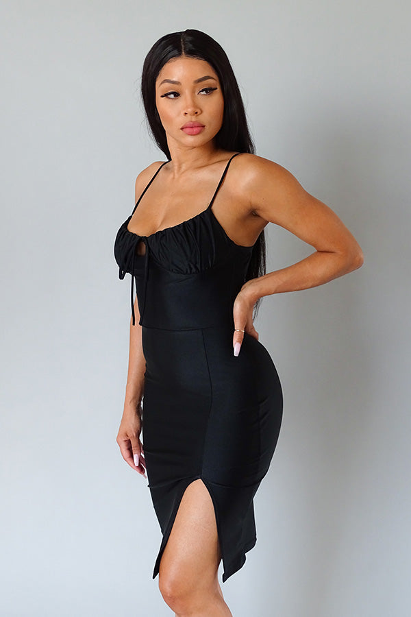 Spaghetti Ruched Bust Midi Dress