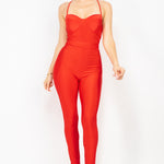 Solid Skinny Cinched Sweetheart Jumpsuit