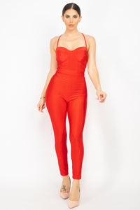 Solid Skinny Cinched Sweetheart Jumpsuit