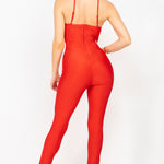 Solid Skinny Cinched Sweetheart Jumpsuit