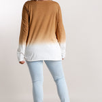 Ombre Print Long Sleeve Top With Gathered Front Detail And Raw Hem