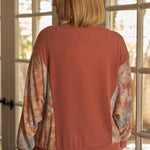 Plus Size Coral Tie-dye Long Sleeve Relaxed Round Neck Top