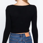 V-neck Front Knotted Crop Sweater