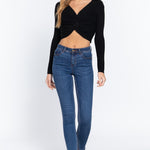 V-neck Front Knotted Crop Sweater