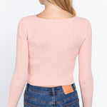 V-neck Front Knotted Crop Sweater